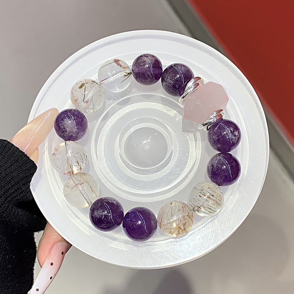 Nine Purple Fire Bracelet Natural Amethyst Bracelet Chinese Style Beaded Bracelet Xiaohongshu Live Streaming Style Black Gold Super Seven Bracelet