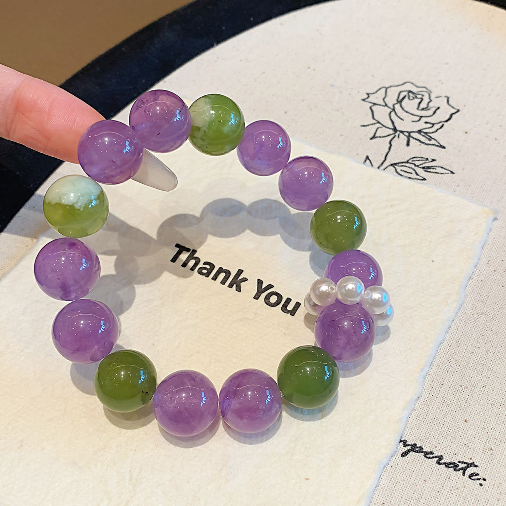 Dreamy Girl Purple Bracelet Premium Large Round Beads Elegant Light Luxury High-End Feel Hand Jewelry String Thousand Gold Feng Shui Crystal Bracelet