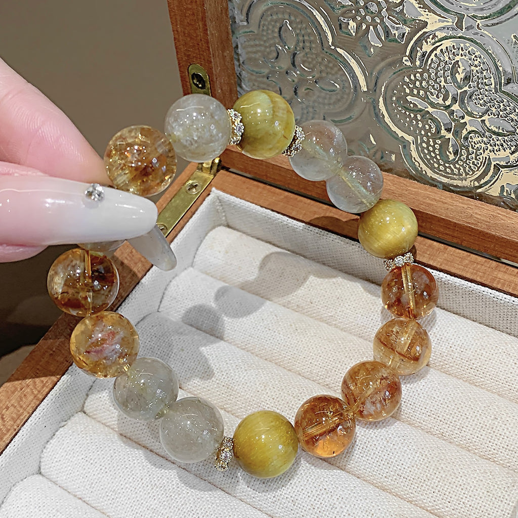 Natural Yellow Pagoda Crystal Bracelet Women's Single Loop Fashion Fresh Simple Bracelet Versatile Jewelry Gift Beaded Bracelet