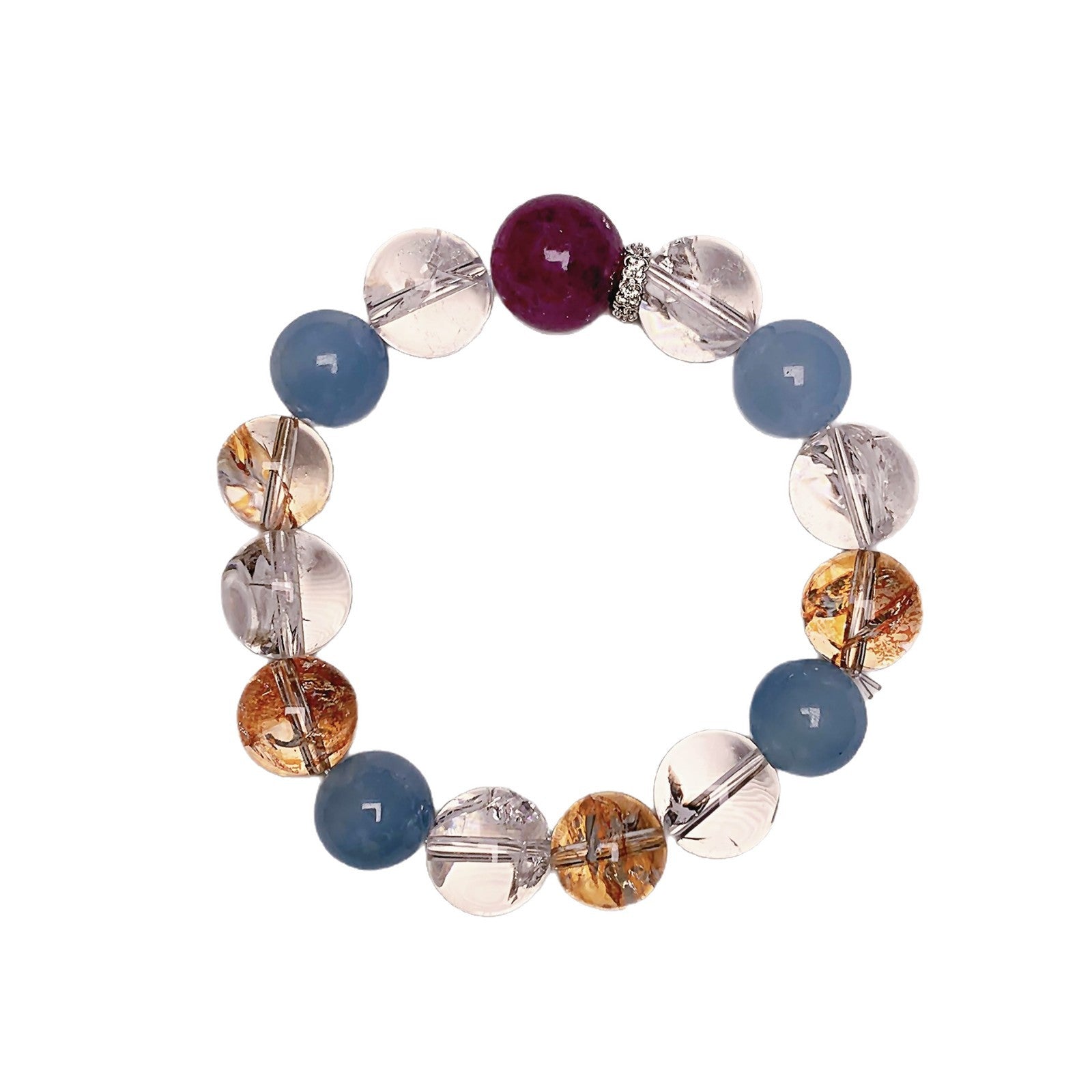 Qiaoen Colorful Candy Natural White Crystal Aquamarine Gold Foil Glue Flower Amethyst Multi-Gemstone Bracelet for Women Fashionable