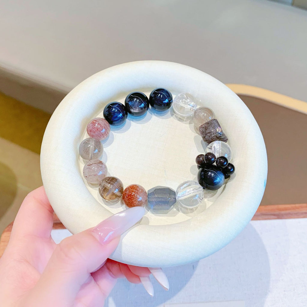 【Crystal Original】Wholesale Silver Obsidian Fashion Design Multi-Gem Bracelet Live Supply Bracelets Crystal Bracelet