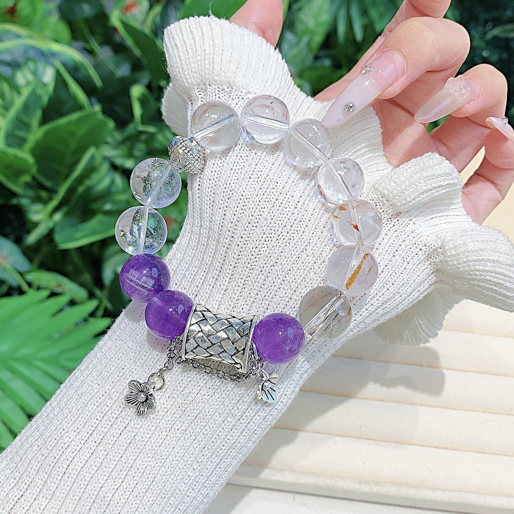 Natural White Crystal Agate Mixed Bracelet Original Design Sweet Style Bracelet High-end Exquisite Jewelry Gift