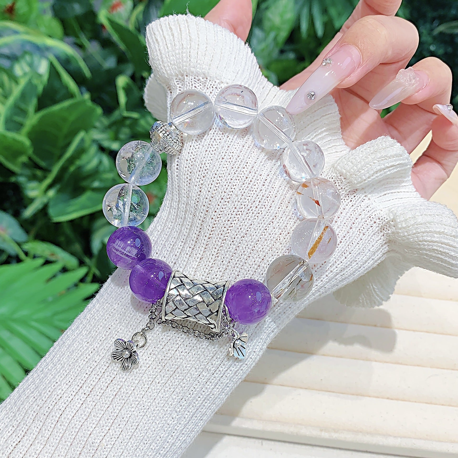 Natural White Crystal Agate Mixed Bracelet Original Design Sweet Style Bracelet High-end Exquisite Jewelry Gift