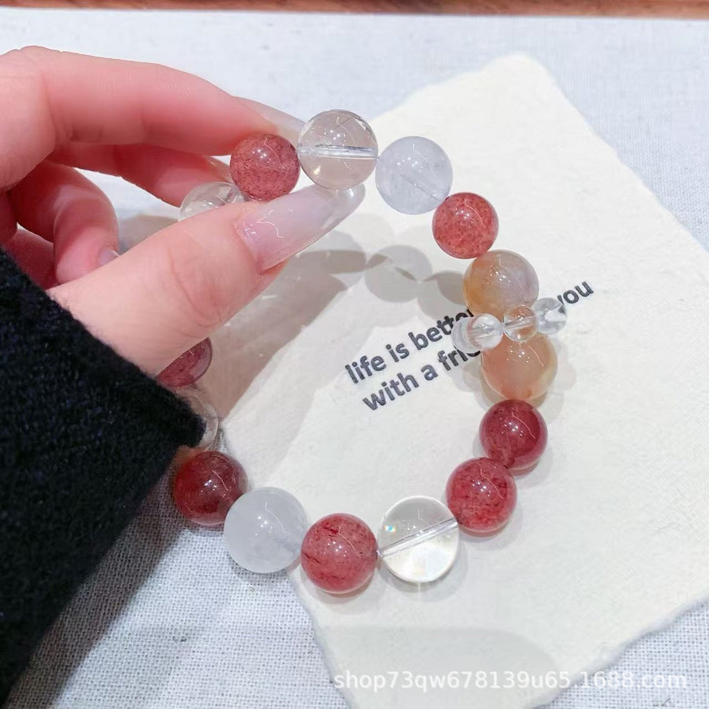 Mengzi Yi Same Style Crystal Bracelet Natural White Crystal and Cherry Blossom Agate Matching Hot-Selling Bracelet Crystal Bracelet