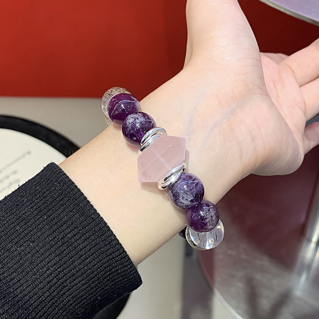 Nine Purple Fire Bracelet Natural Amethyst Bracelet Chinese Style Beaded Bracelet Xiaohongshu Live Streaming Style Black Gold Super Seven Bracelet