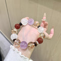 Natural Amethyst Bracelet White Ghost Premium Bracelet for Women, Rose Design, Wealth Attraction and Luck Improvement Gold Foil Glue Flower Crystal String