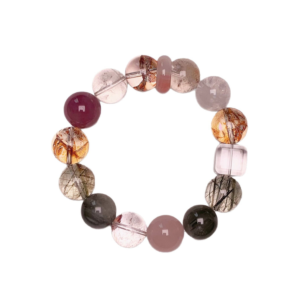 Natural White Phantom with Gold Leaf Glue Flowers White Ghost DIY Single Loop Bracelet Factory Wholesale Crystal Bracelet