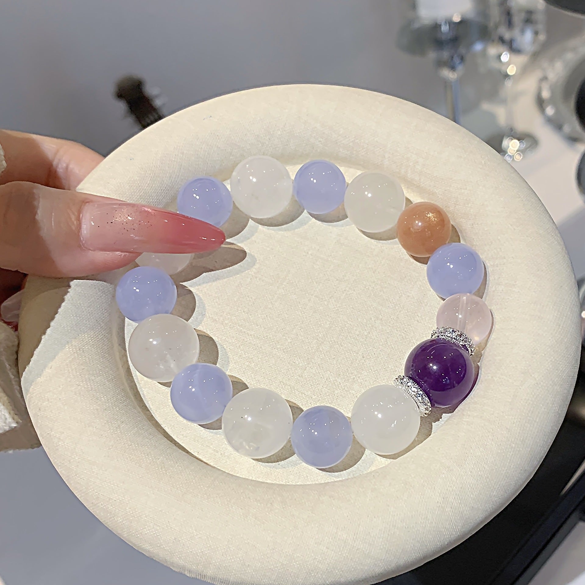 Natural Crystal Jewelry Strand Hot-selling Crystal Bracelet Wholesale Niche Light Luxury Bracelet diy Blue Veined Agate Bracelet