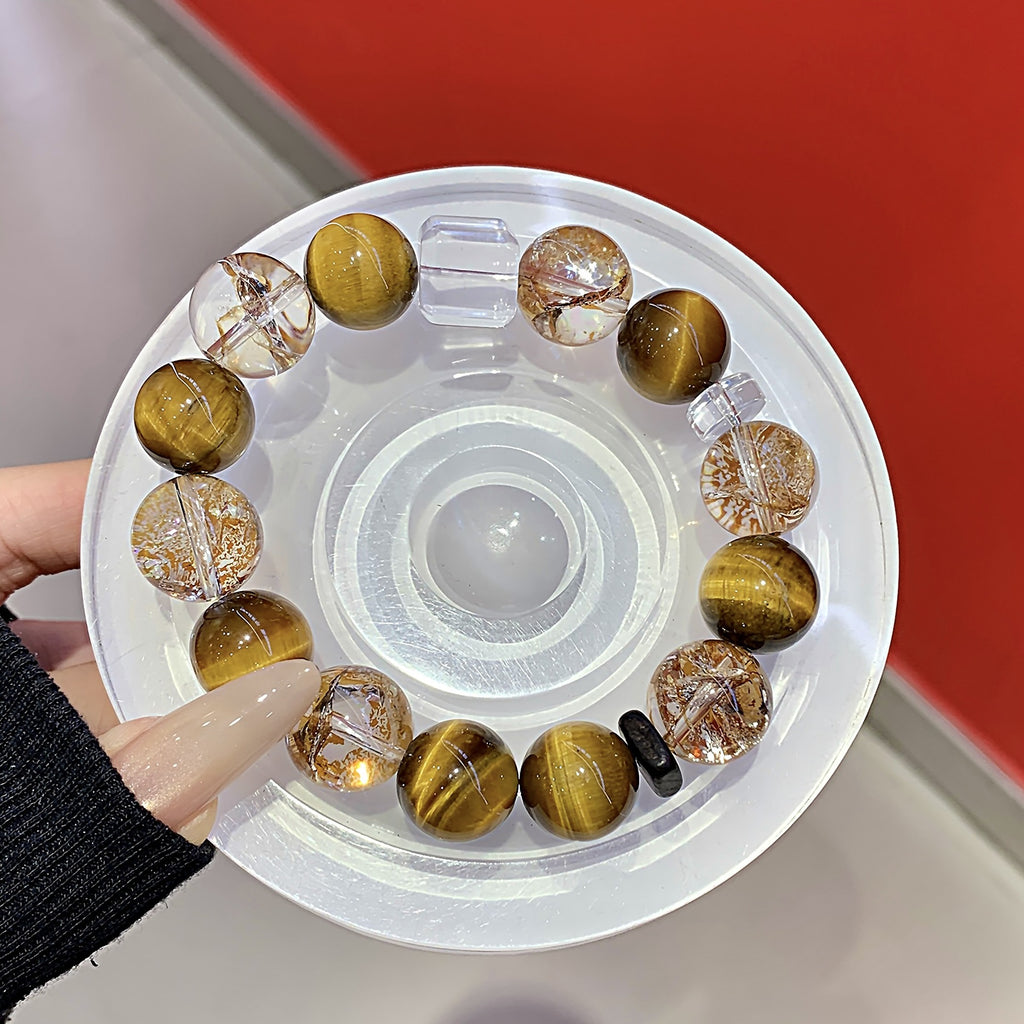 Natural Yellow Tiger Eye Bracelet Pair with Gold Foil Explosion Original Design New Cross-Border Hot-Selling Bracelet Crystal Bracelet