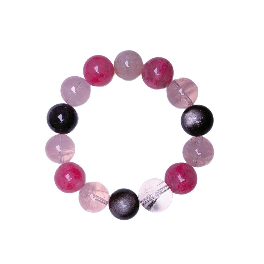 Gentle Pink Series DaZuobao Natural Pink Crystal Bracelet Large Particle Tea Obsidian White Crystal Women's Jewelry String