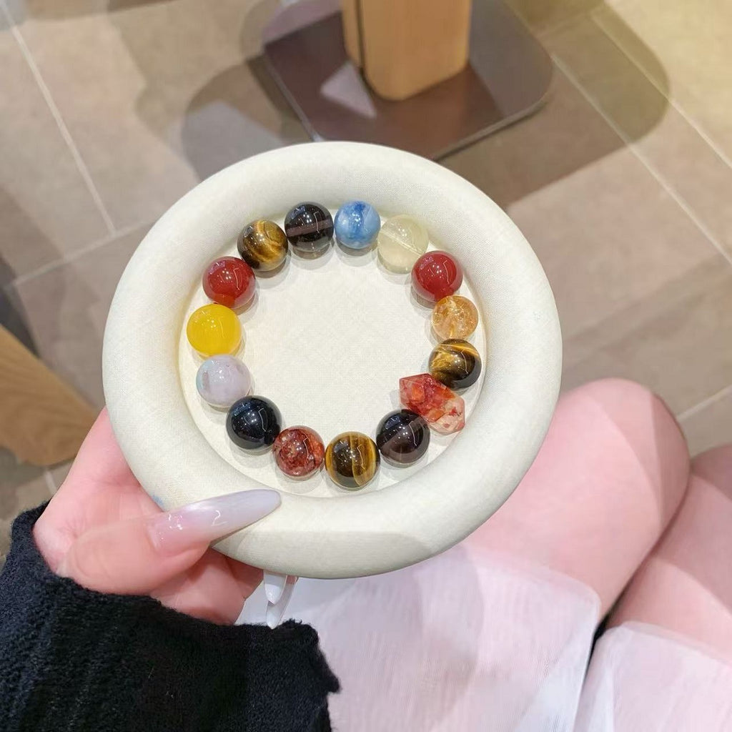 Five Elements Crystal Bracelet Natural Crystal Multi-Gemstone Bracelet Original Design Tiger Eye Lacquer Intangible Cultural Heritage Crystal Bracelet