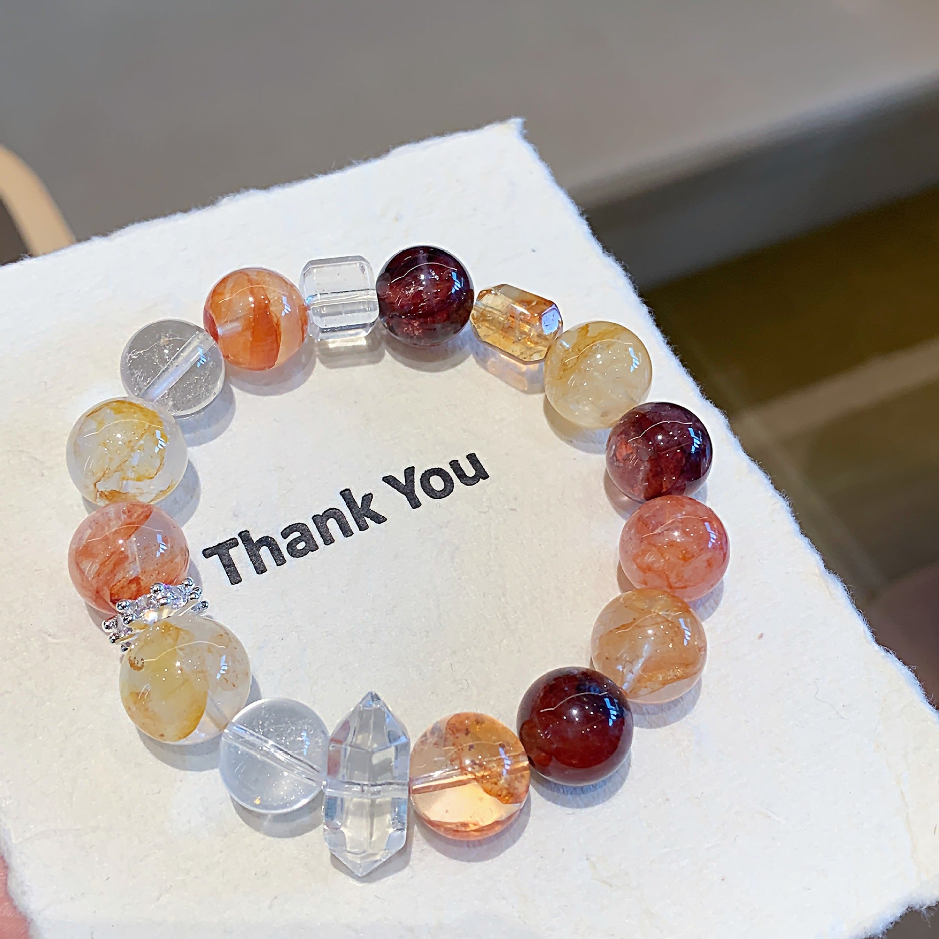 Red Glue Flower Crystal Bracelet diy Handmade Round Beads Wholesale Natural Crystal Bracelet Hot-Selling Jewelry Crystal Bracelet