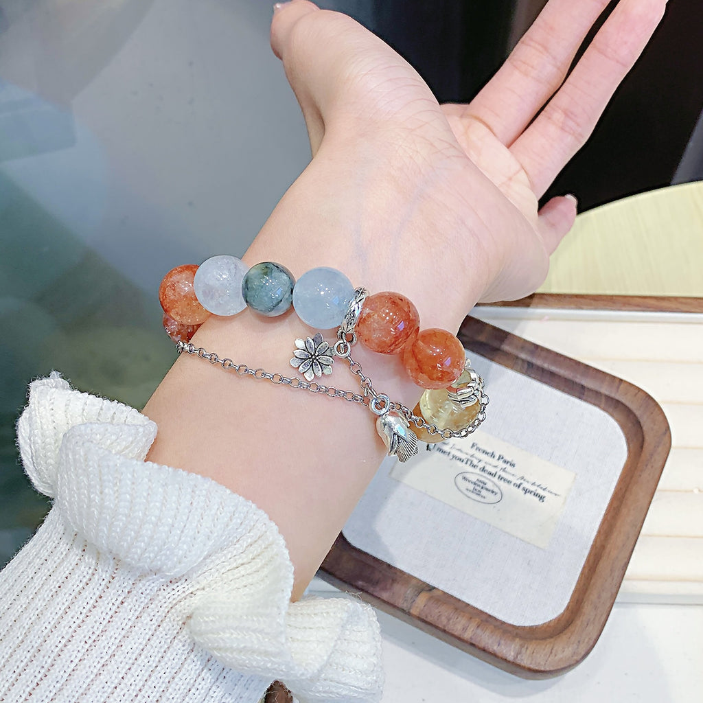 Natural Red Gum Flower Crystal Bracelet Red Gum Flower Unisex Round Beads diy Bracelet Hot-Selling Handmade Jewelry String