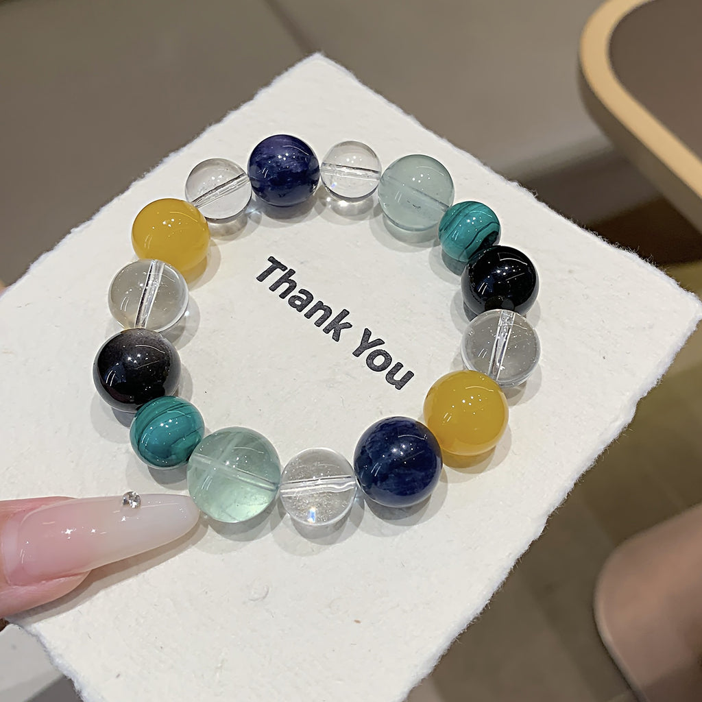 Large Natural Stone Bracelet Moonstone Citrine Tiger Eye Purple Phantom White Crystal Multi-Gem Bracelet Crystal Bracelet