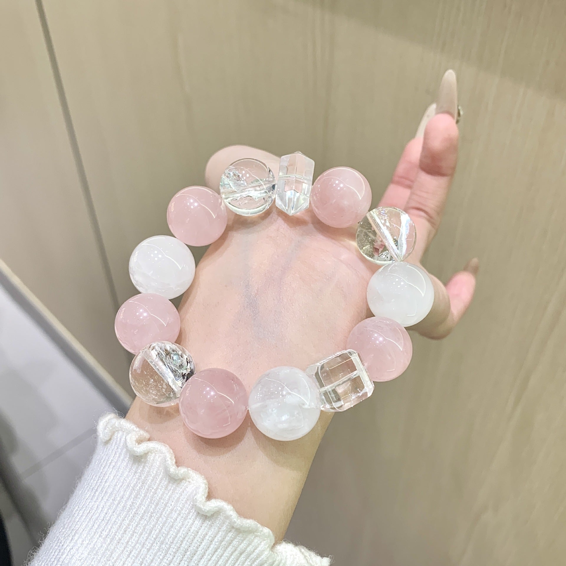 Highly Transparent Natural Rose Quartz Lucky Fortune Bracelet Fashion Versatile Bracelet Xiaohongshu Same Style Original Design Bracelet