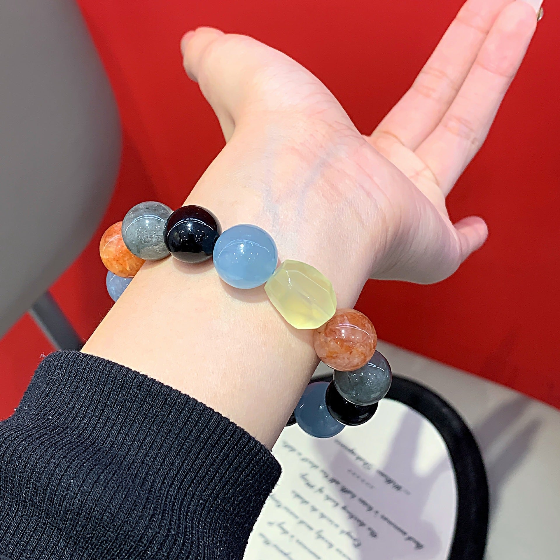 【Loulan】Natural Aquamarine Yellow Gum Flower Multi-Gem Bracelet Fashionable and Versatile Women's Jewelry Crystal Beads