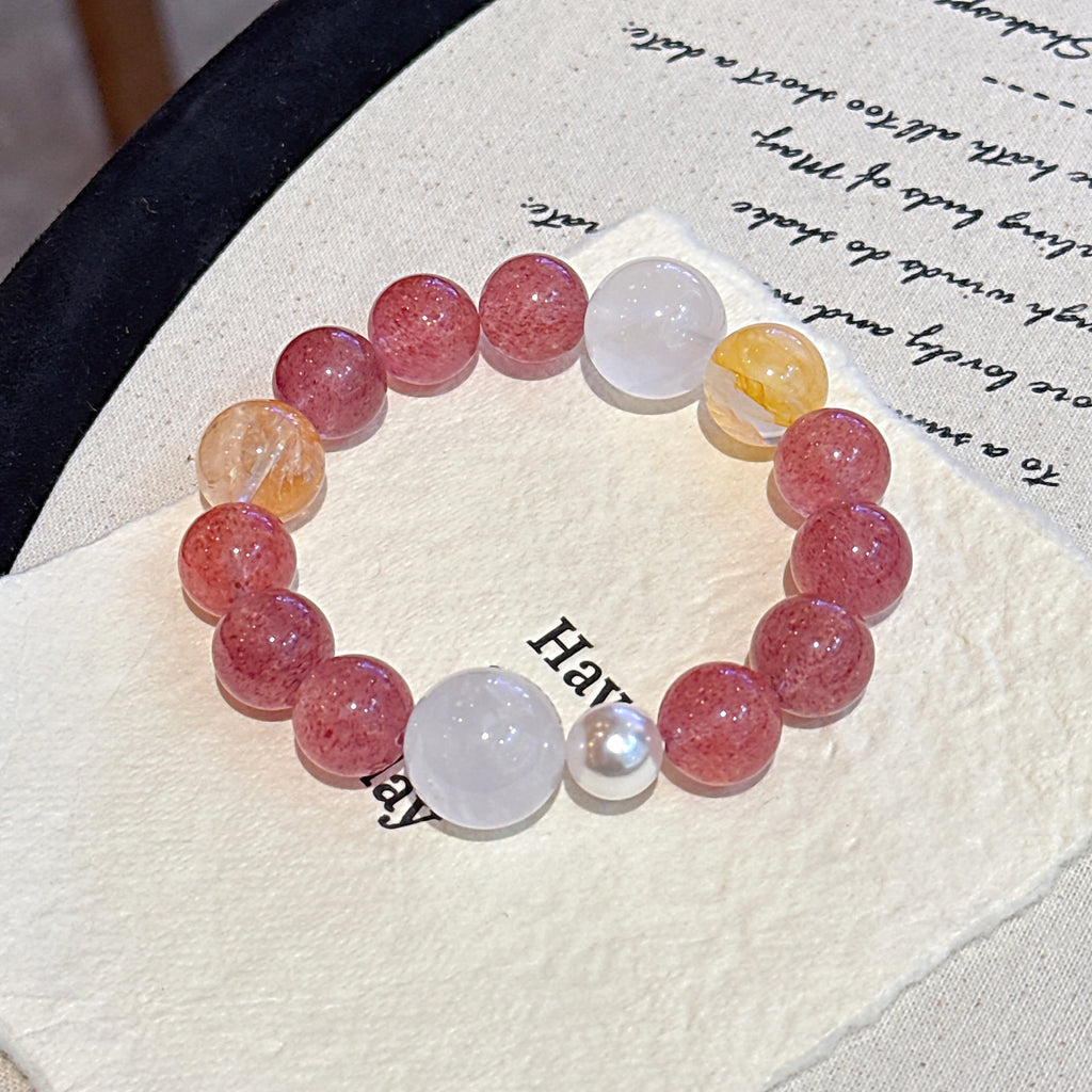 【Rose Nectar】Natural Strawberry Crystal Bracelet Handcrafted Exquisite Strawberry Crystal Bracelet Crystal Bracelet