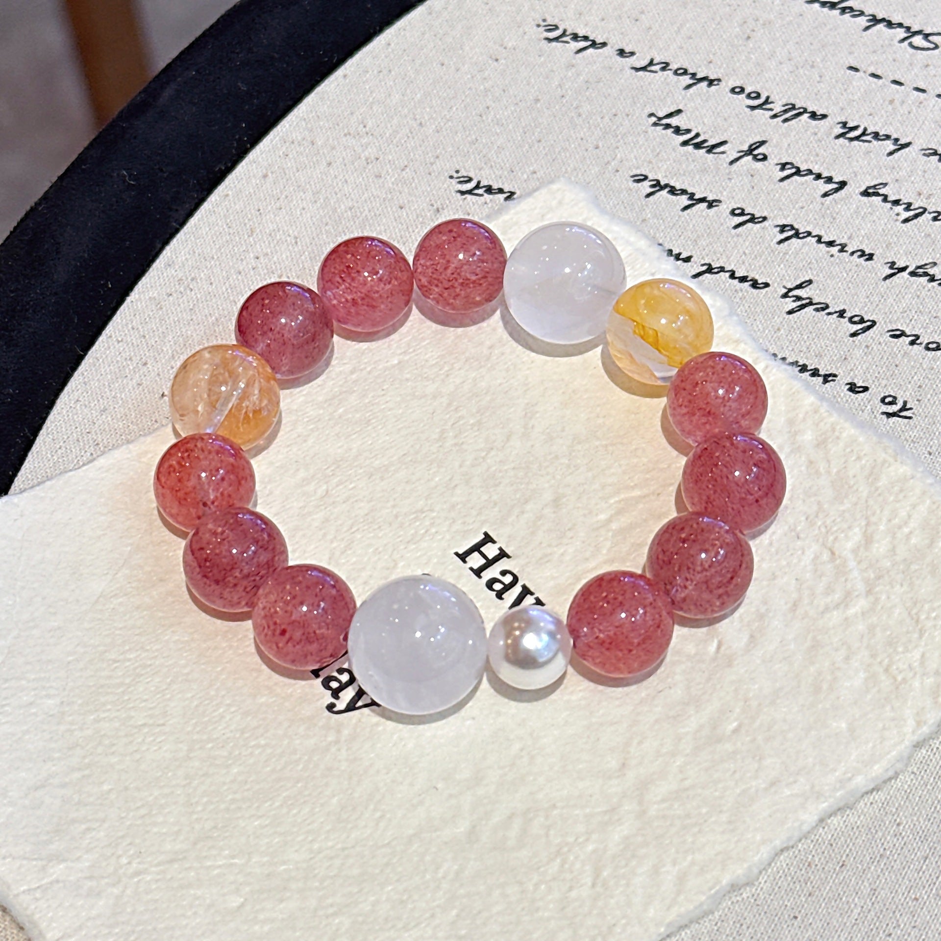 【Rose Nectar】Natural Strawberry Crystal Bracelet Handcrafted Exquisite Strawberry Crystal Bracelet Crystal Bracelet