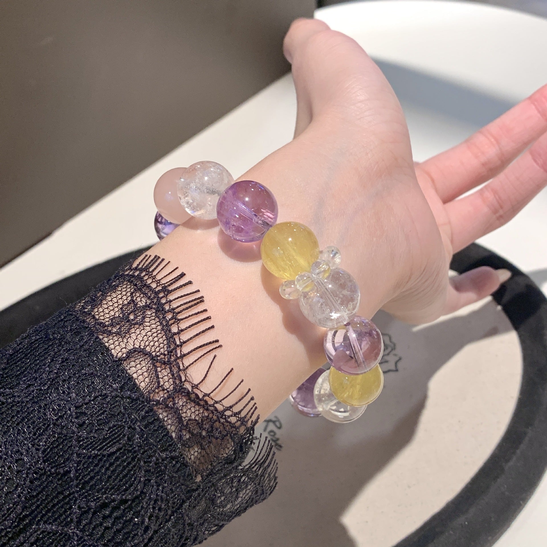 Natural Multi-Gemstone Crystal Bracelet White A Sai Bracelet Winter Hot-Selling Hand Jewelry Rainbow Multi-Treasure Dopamine Hand Crystal