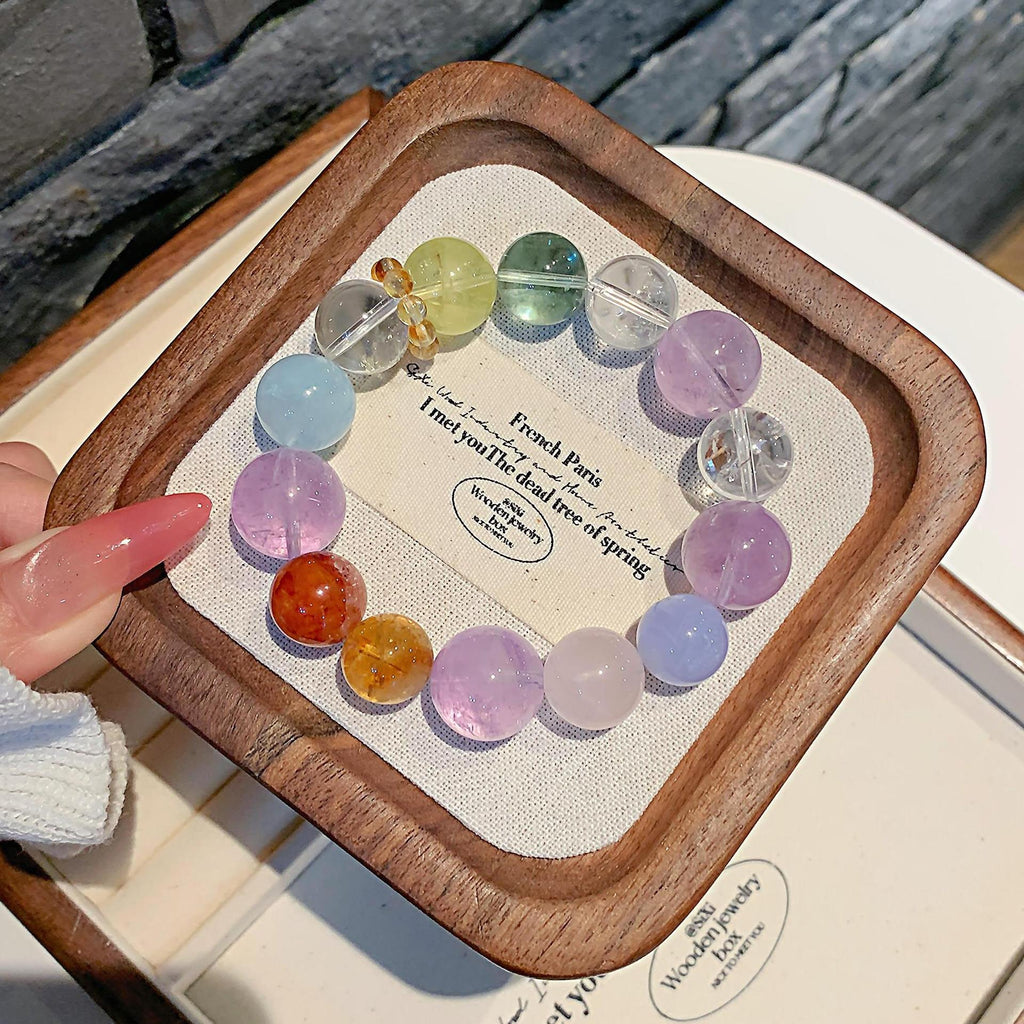 Natural Dopamine Bracelet Rainbow Color Mo Pink Glue Flower Golden Hair Crystal Blue Moonlight Ornament Chain Multi Treasure Crystal String