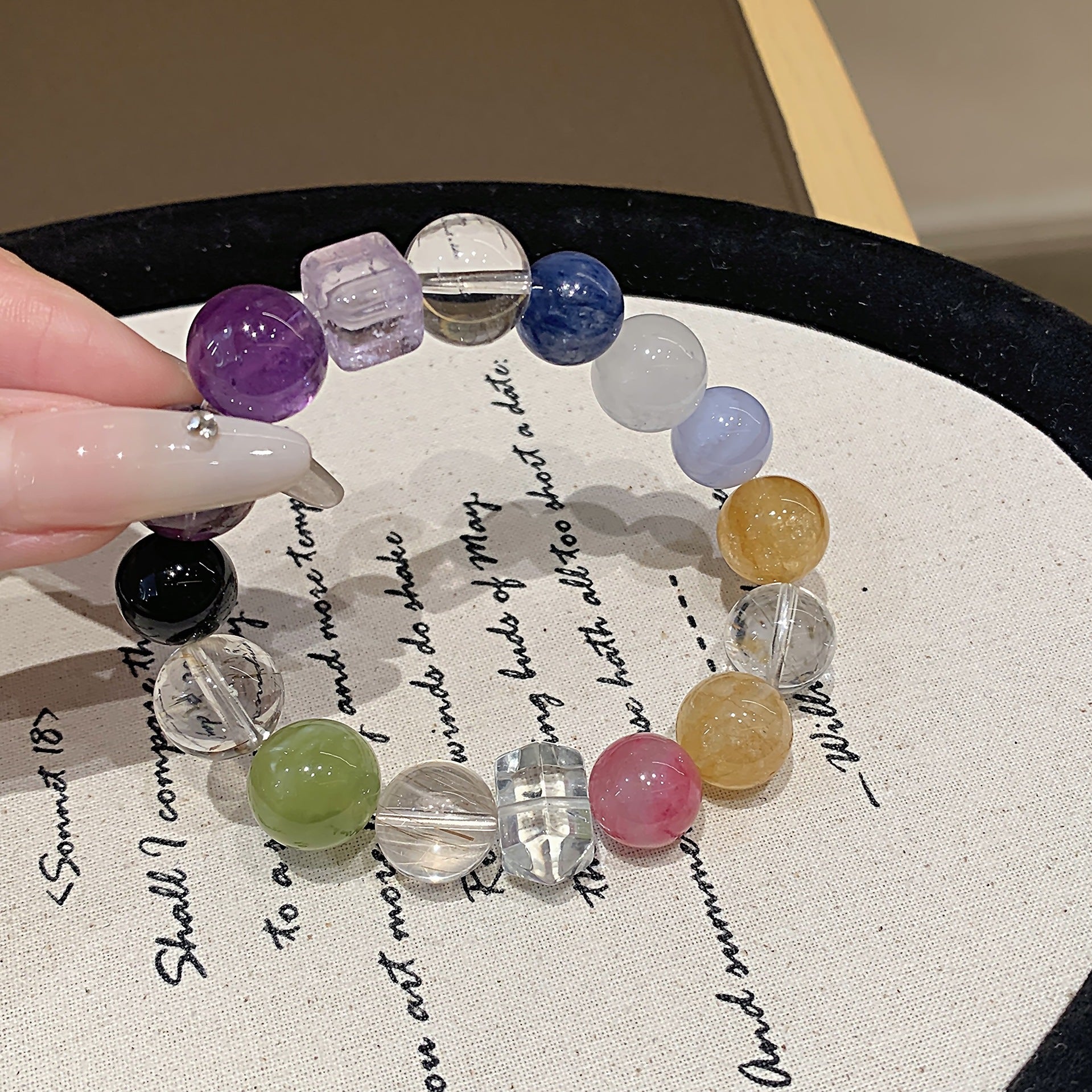 Natural Rainbow Multi-Gemstone Crystal Bracelet Aquamarine Xiu Jade Citrine Rose Quartz Amethyst Bracelet Crystal Bracelet