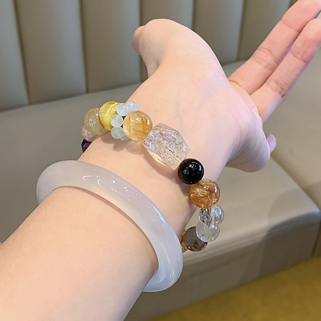 Natural Multi-Gemstone Crystal Bracelet Yi Nengjing Style Hair Crystal Super Seven Bracelet Design Black Gold Super Seven Bracelet