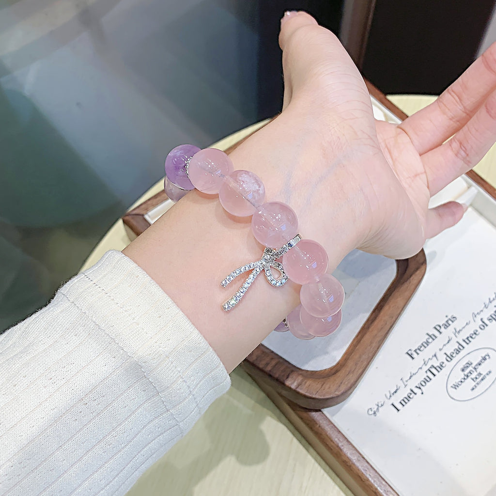 Natural Rose Quartz Bracelet Original Design Light Luxury Niche High-End Feel Women's Pink Crystal Pendant Bracelet Pendant Bracelet