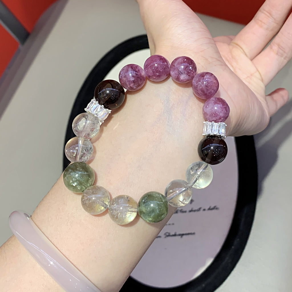 Unique Design New Model Natural White Crystal Paired with Xiuyan Fresh Sweet Bracelet Purple Emerald Crystal Bracelet