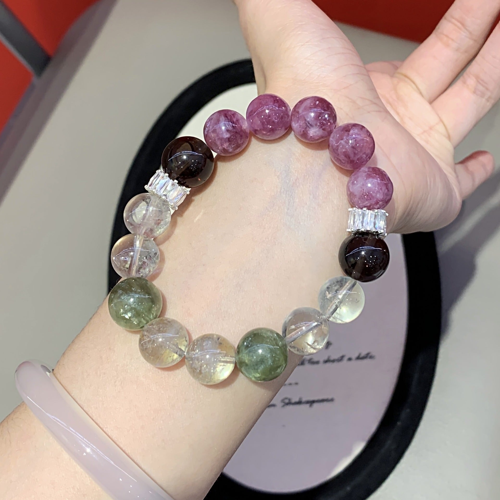 Unique Design New Model Natural White Crystal Paired with Xiuyan Fresh Sweet Bracelet Purple Emerald Crystal Bracelet