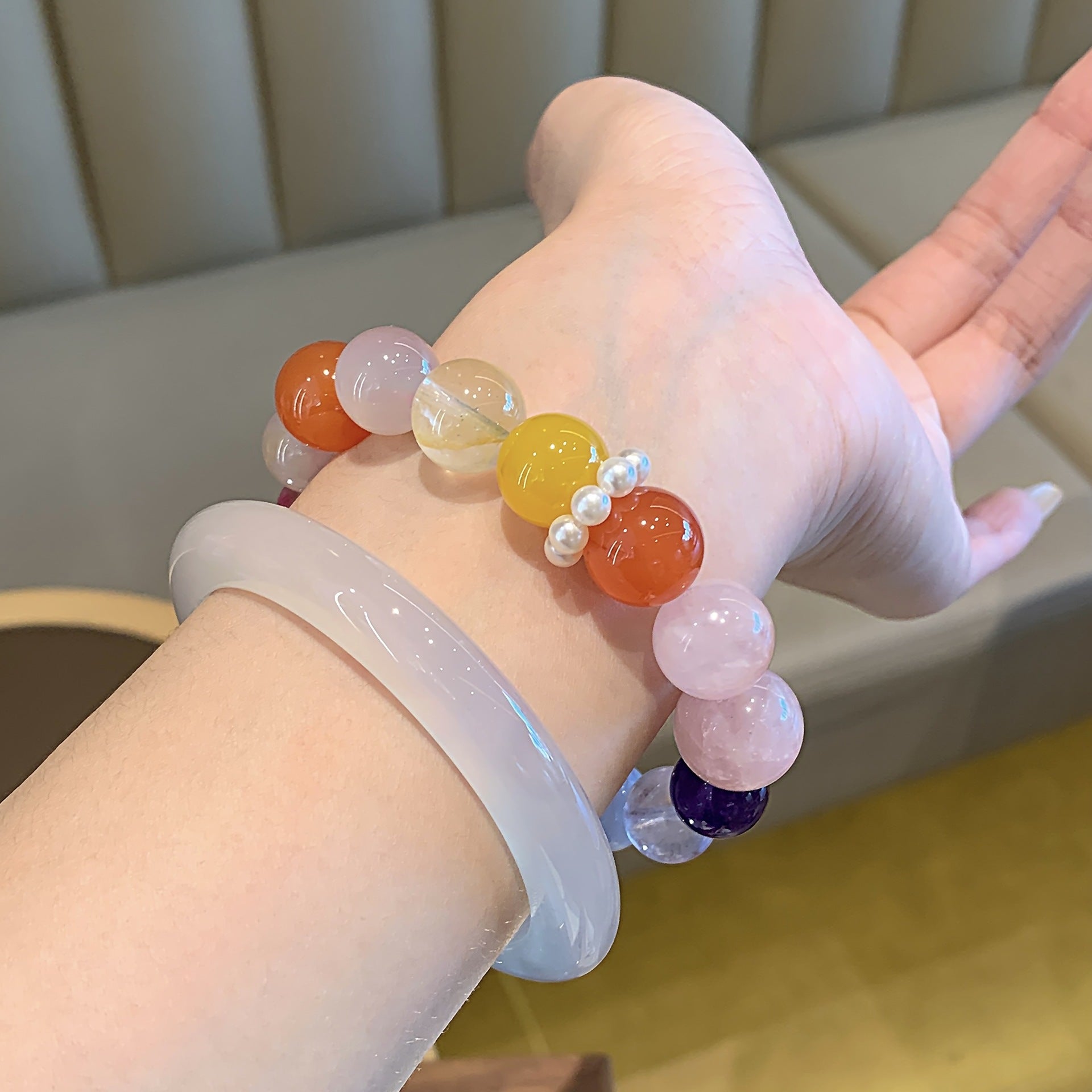 Natural Crystal Bracelet Colorful Candy Natural Multi-Gemstone Bracelet for Women Original Design Bracelet Pink Crystal Bracelet