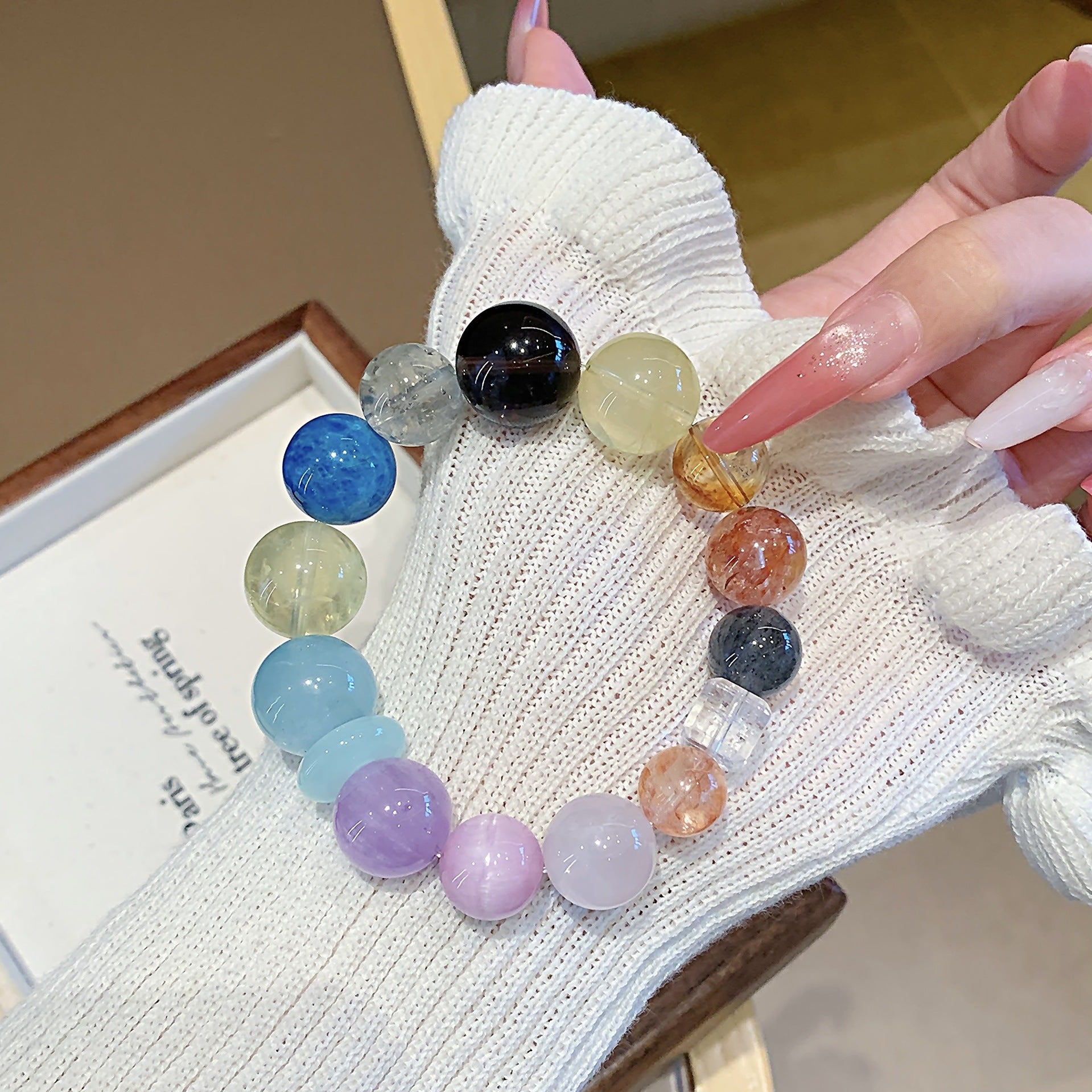 Original natural aquamarine crystal bracelet Rainbow Color Multi-Gem Bracelet Light Luxury Versatile Crystal Multi-Gem Bracelet