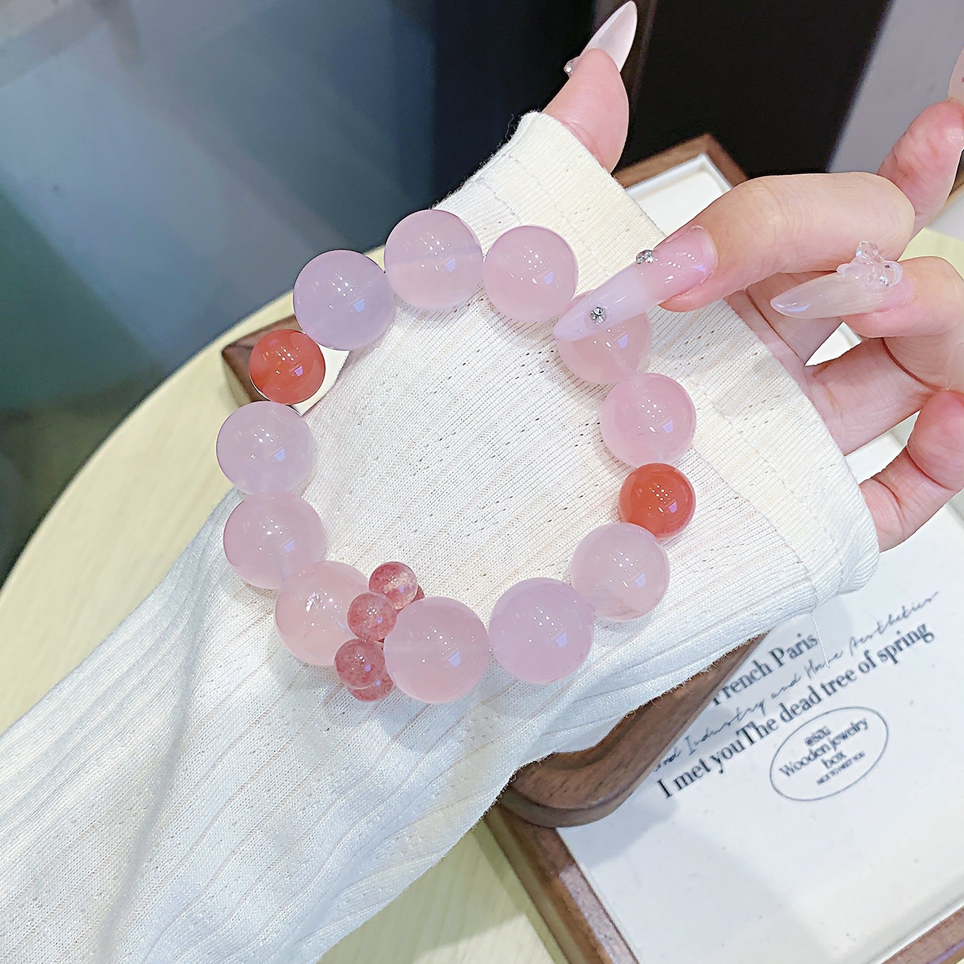 Natural Crystal Bracelet Strawberry quartz DIY Original Niche Design Crystal Bracelet Little Red Book Same Style Crystal Chain