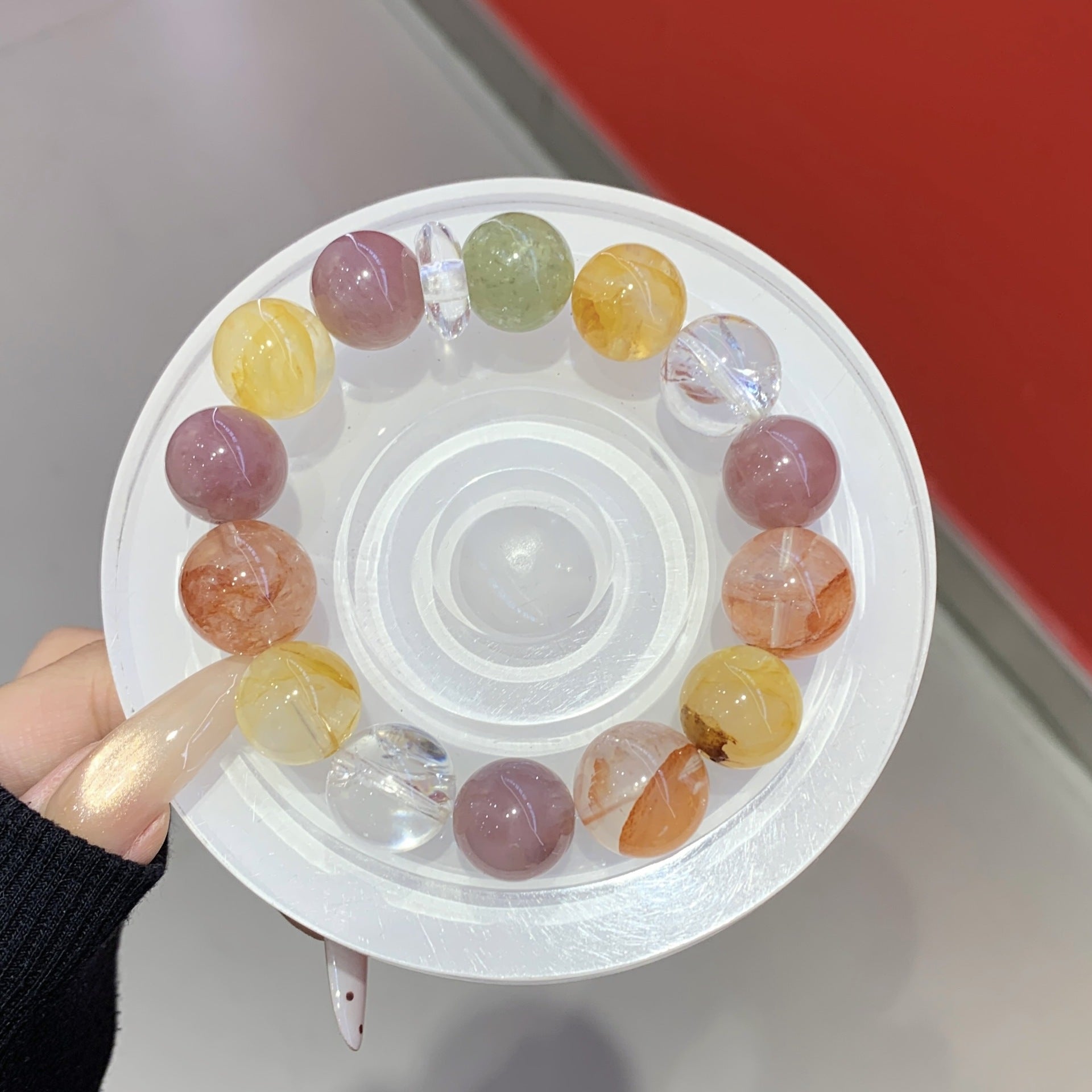 Macaron Ace Crystal Round Bead Multi-Gem Bracelet Red Gum Flower Matching Yellow Gum Flower White Crystal Model Crystal Bracelet