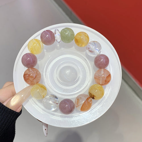 Macaron Ace Crystal Round Bead Multi-Gem Bracelet Red Gum Flower Matching Yellow Gum Flower White Crystal Model Crystal Bracelet