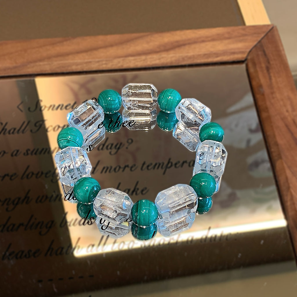 Natural White Crystal Faceted Sugar Cube Bracelet Crystal String Rubik's Cube Accessories Original Design Malachite Crystal Bracelet