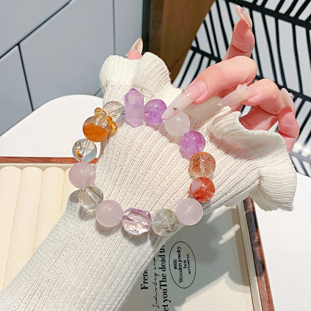 Cross-Border Hot-Selling Passepartout Amethyst Design Bracelet Natural Crystal Jewelry Bracelet Crystal String Wholesale