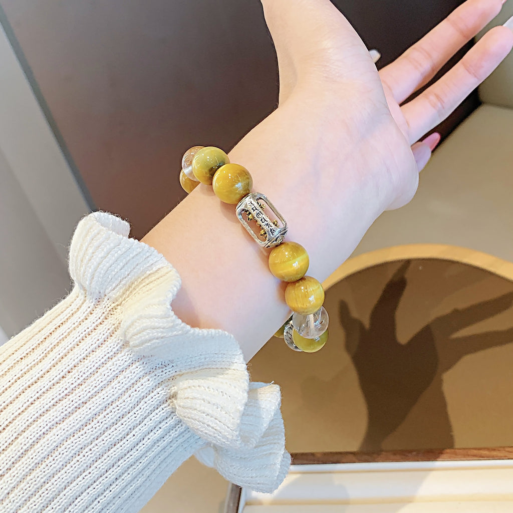 Natural Gold Tiger Eye Crystal Bracelet Fortune-Enhancing Bracelet for Wealth and Prosperity Multi-Gem Bracelet diy Crystal Beads
