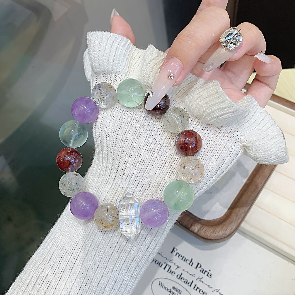 Natural Multi-Gemstone Crystal Bracelet Amethyst Bracelet Autumn Hot Style Hand Jewelry Rainbow Multi-Treasure Dopamine Hand Crystal