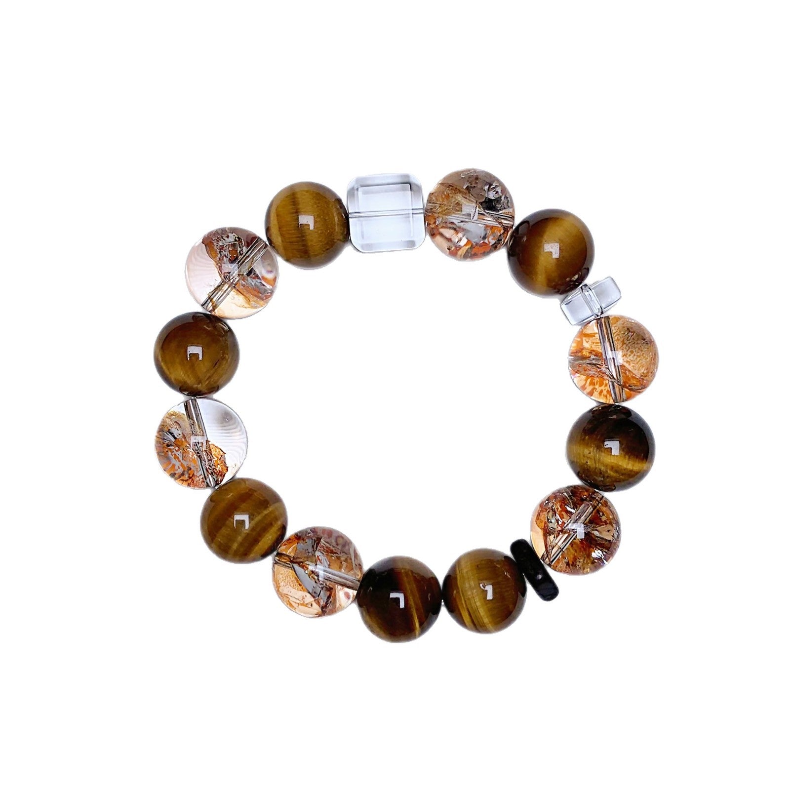 Natural Yellow Tiger Eye Bracelet Pair with Gold Foil Explosion Original Design New Cross-Border Hot-Selling Bracelet Crystal Bracelet