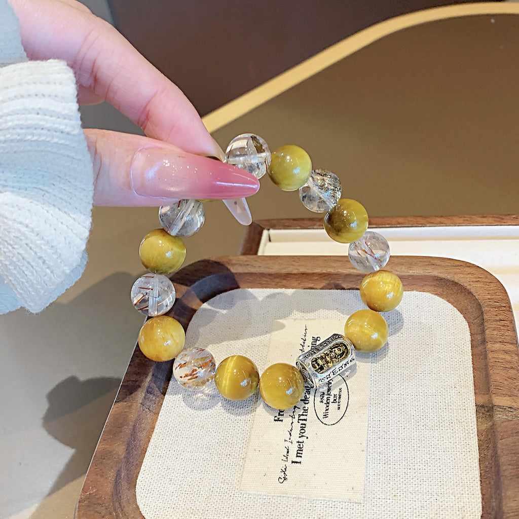 Natural Gold Tiger Eye Crystal Bracelet Fortune-Enhancing Bracelet for Wealth and Prosperity Multi-Gem Bracelet diy Crystal Beads