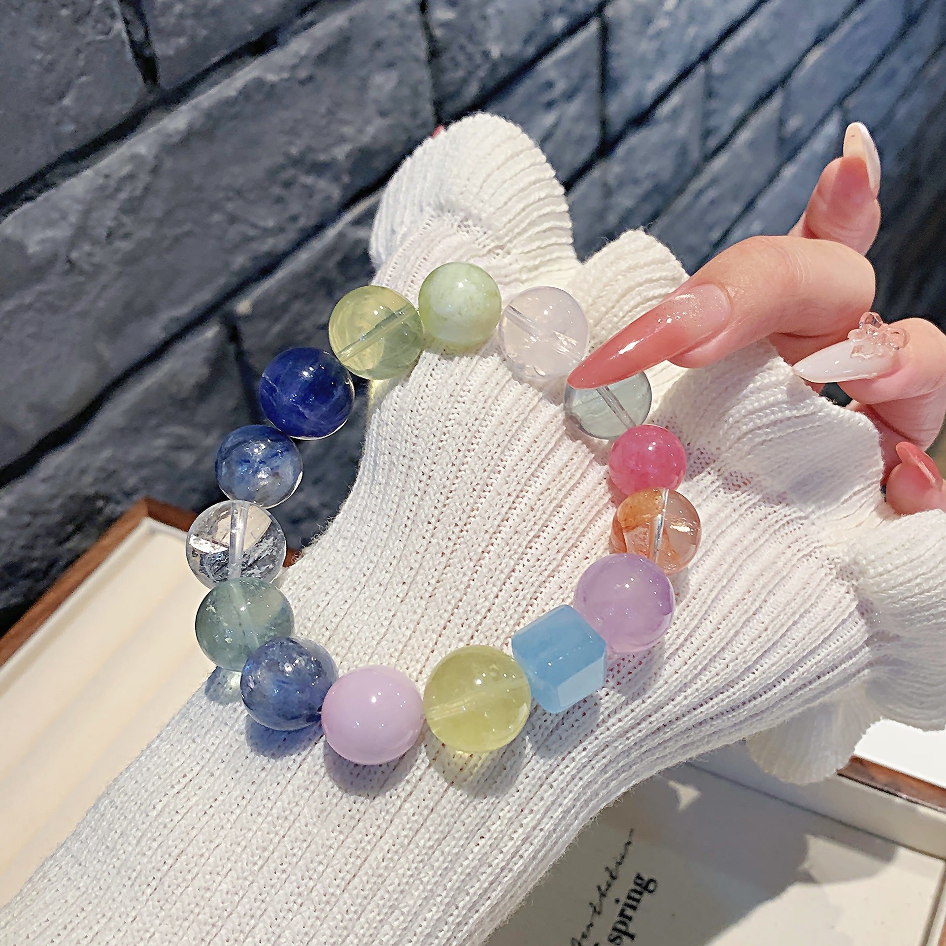 Natural Multi-Gemstone Crystal Fortune Bracelet for Women Original Niche Design Gift Bracelet Large Crystal Bead Bracelet