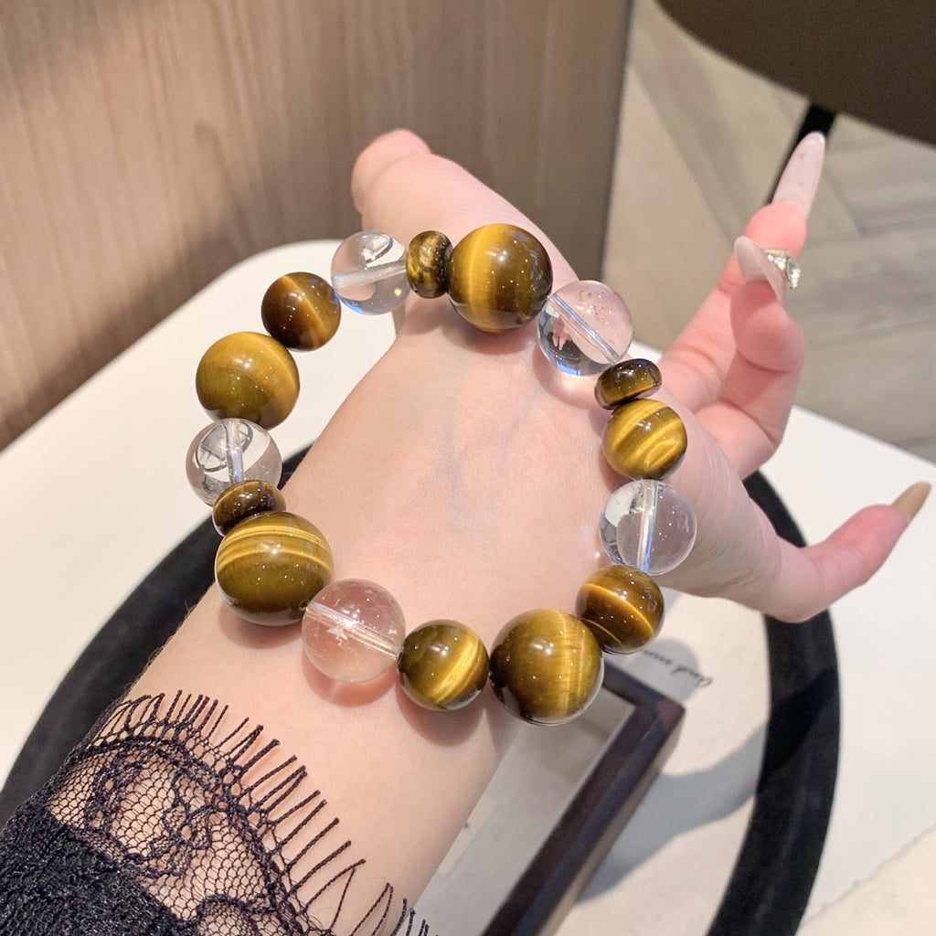 Natural Yellow Tiger Eye White Crystal Bracelet diy Original design exquisite crystal single loop bracelet wholesale holiday gift