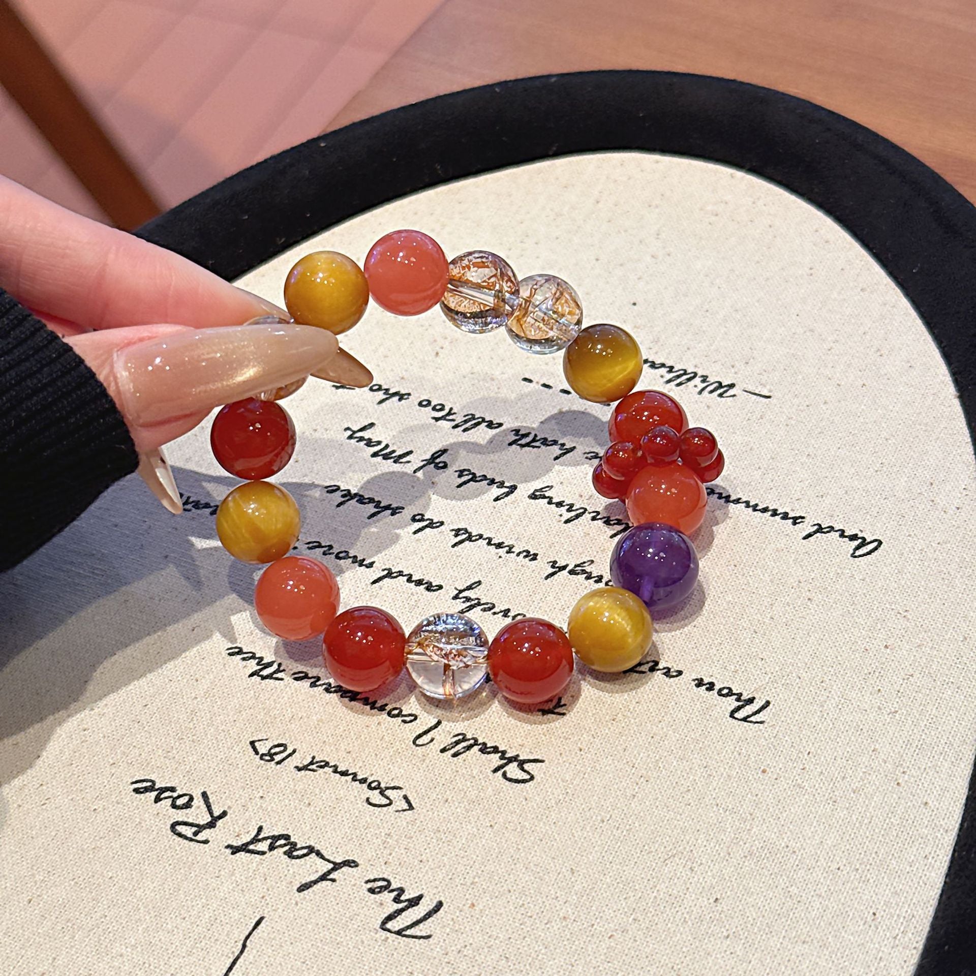 【Magnolia】Original Natural Yellow Tiger Eye with Gold Foil Explosion Design Handmade Exquisite Bracelet