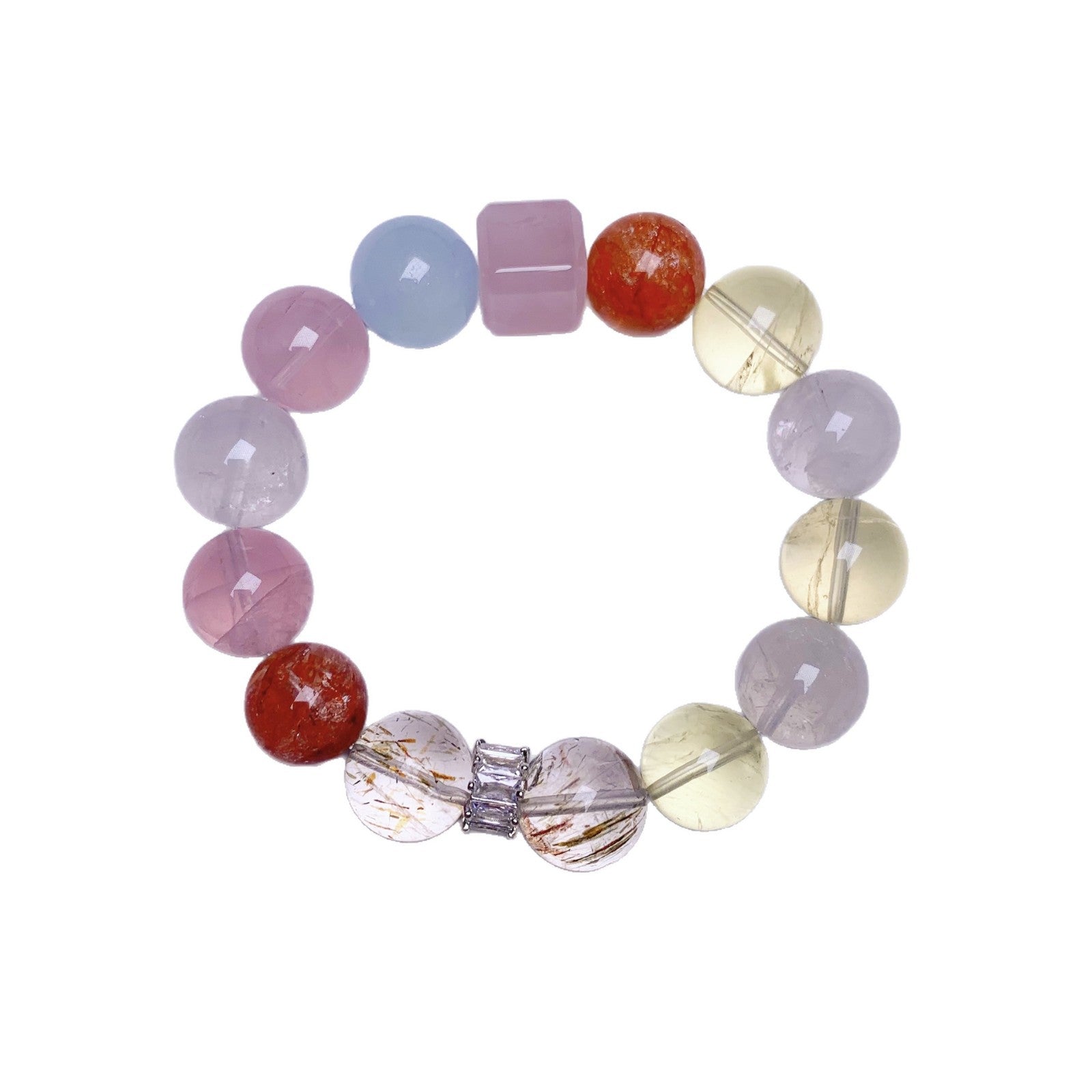 Natural Rose Quartz Single Loop Bracelet Rose Quartz Bracelet Fashion Original Design for Women Factory Ketang Jewelry Crystal Chain