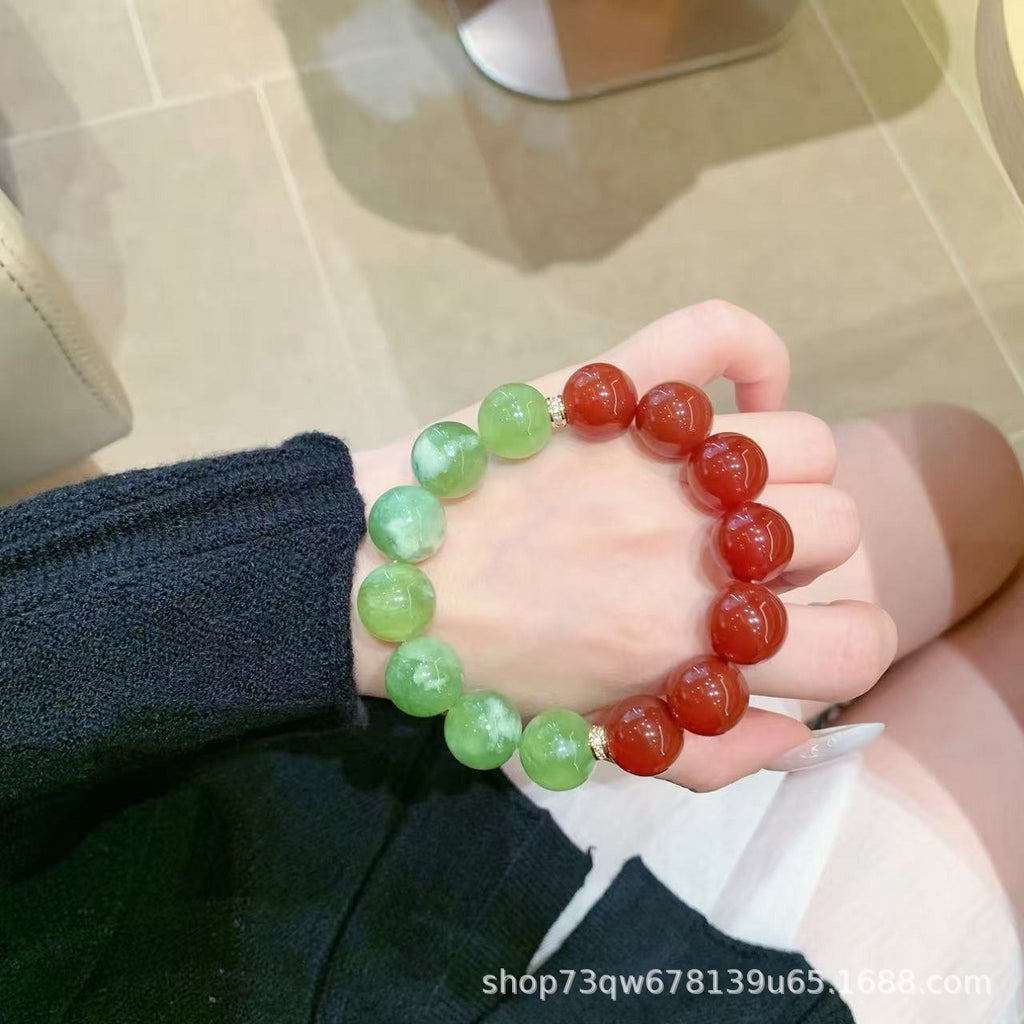 New Round Bead Xiu Jade Bracelet Women's Matching Retro Style Agate Bracelet Light Clear Water Xi Jade Bracelet Jewelry Gift