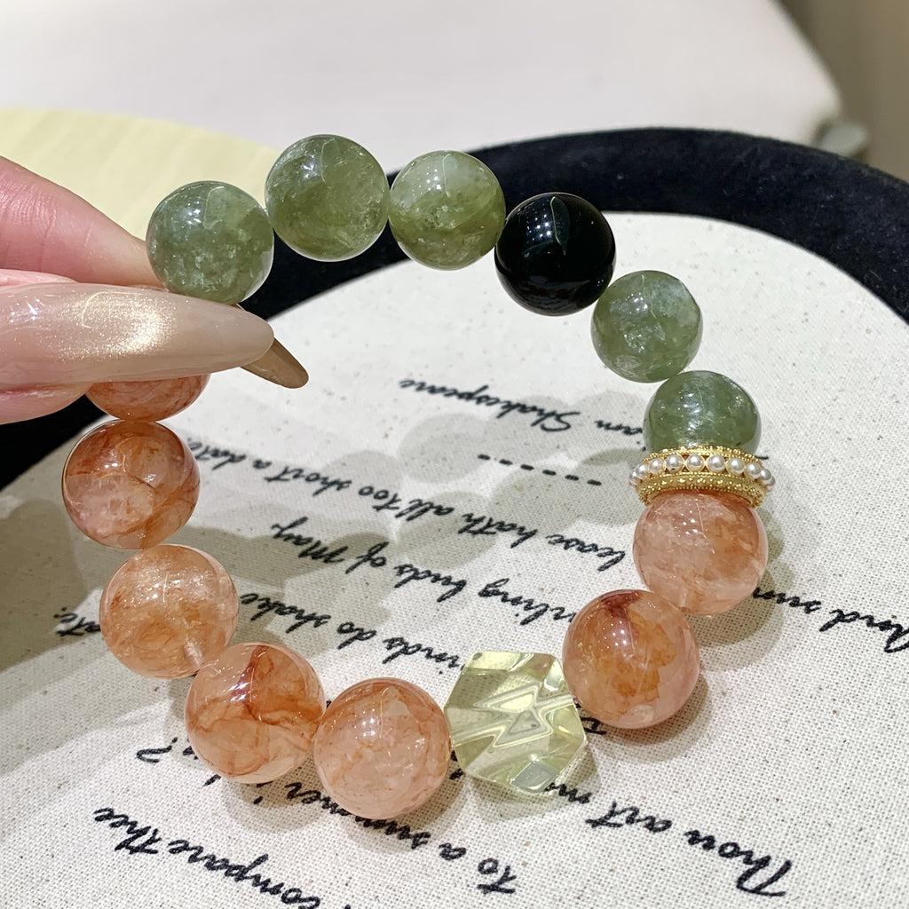 Natural Crystal Multi-Gem Bracelet Fortune-Attracting Beads with Unique Design Sense Light Luxury Hand Jewelry Gift Red Gum Flower Bracelet