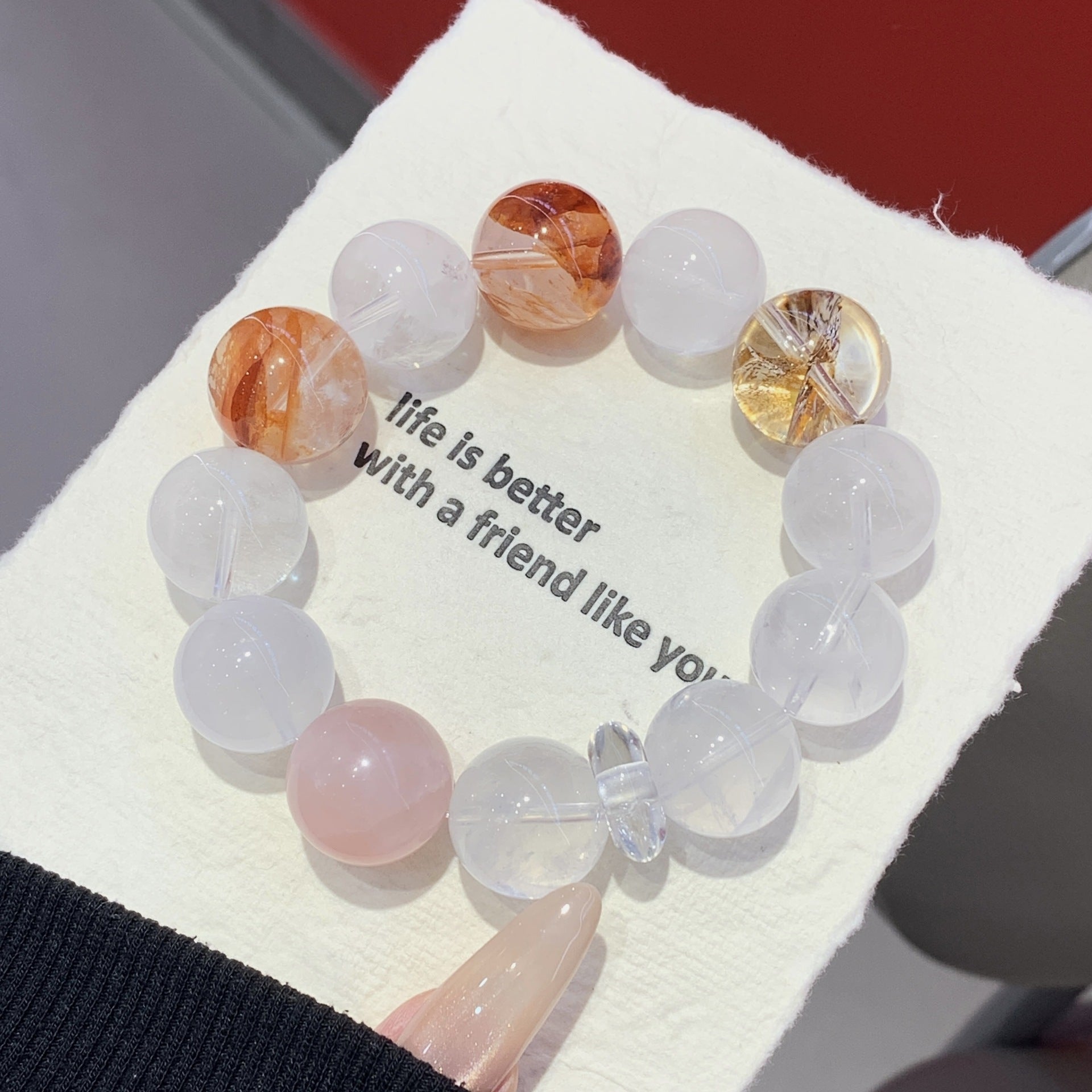 Natural Crystal Bracelet White Crystal DIY Original Design Unique Design Crystal Chain Red Gum Flower Crystal Bracelet