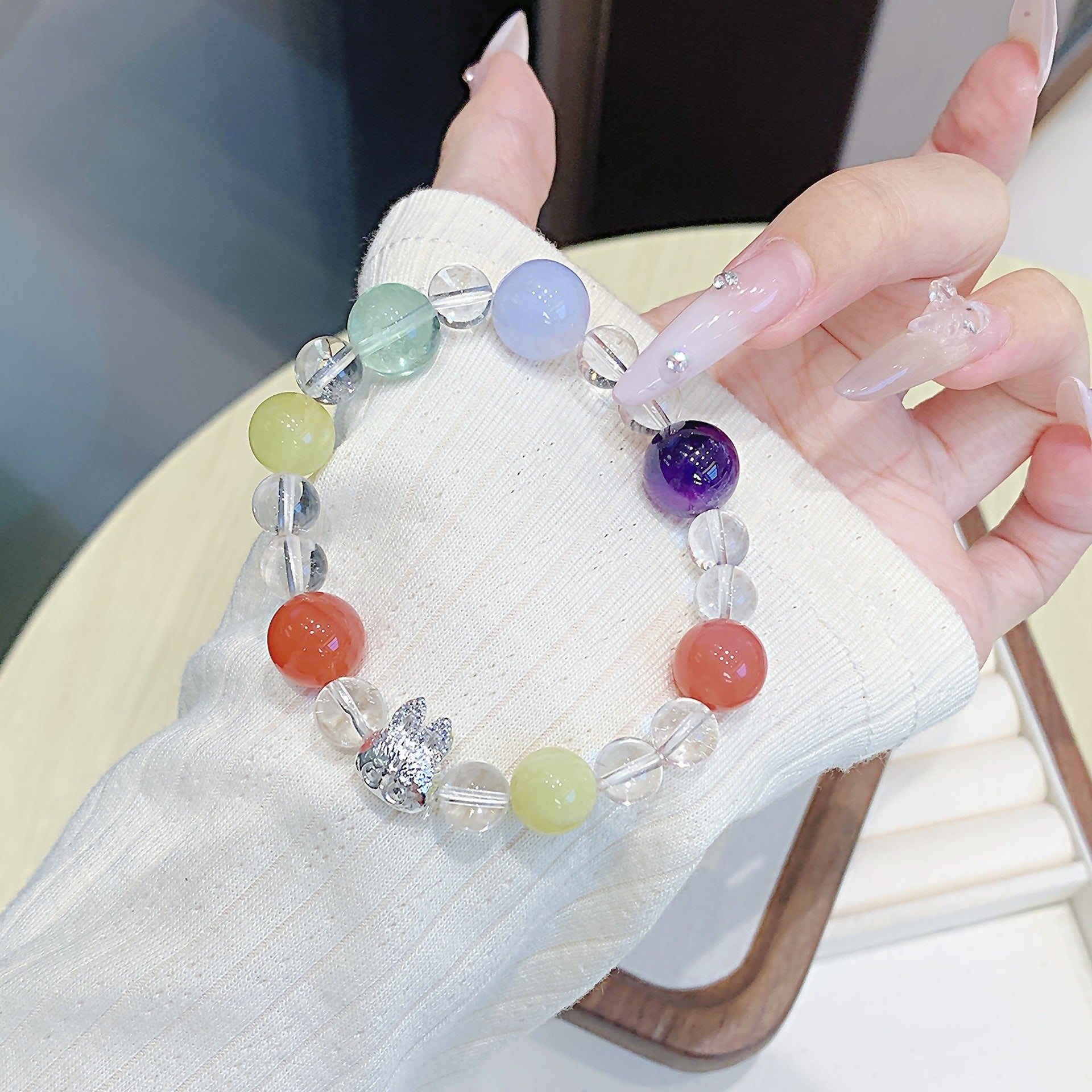 Natural Crystal Bracelet Custom White Crystal Beaded Jewelry Handmade Light Luxury Style for Women diy Color Matching