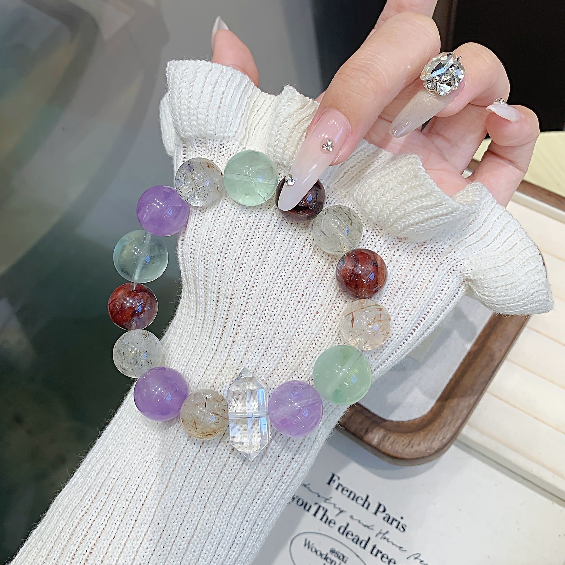 Natural Multi-Gemstone Crystal Bracelet Amethyst Bracelet Autumn Hot Style Hand Jewelry Rainbow Multi-Treasure Dopamine Hand Crystal