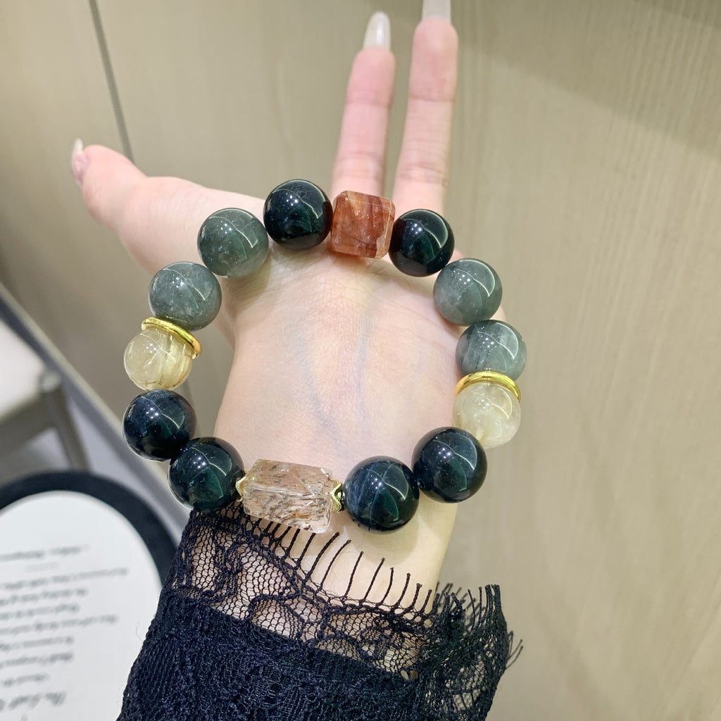 Natural Multi-Gemstone Crystal Bracelet Unisex Original Design Chinese Culture Lucky Bead Bracelet Blue Tiger Eye Bracelet
